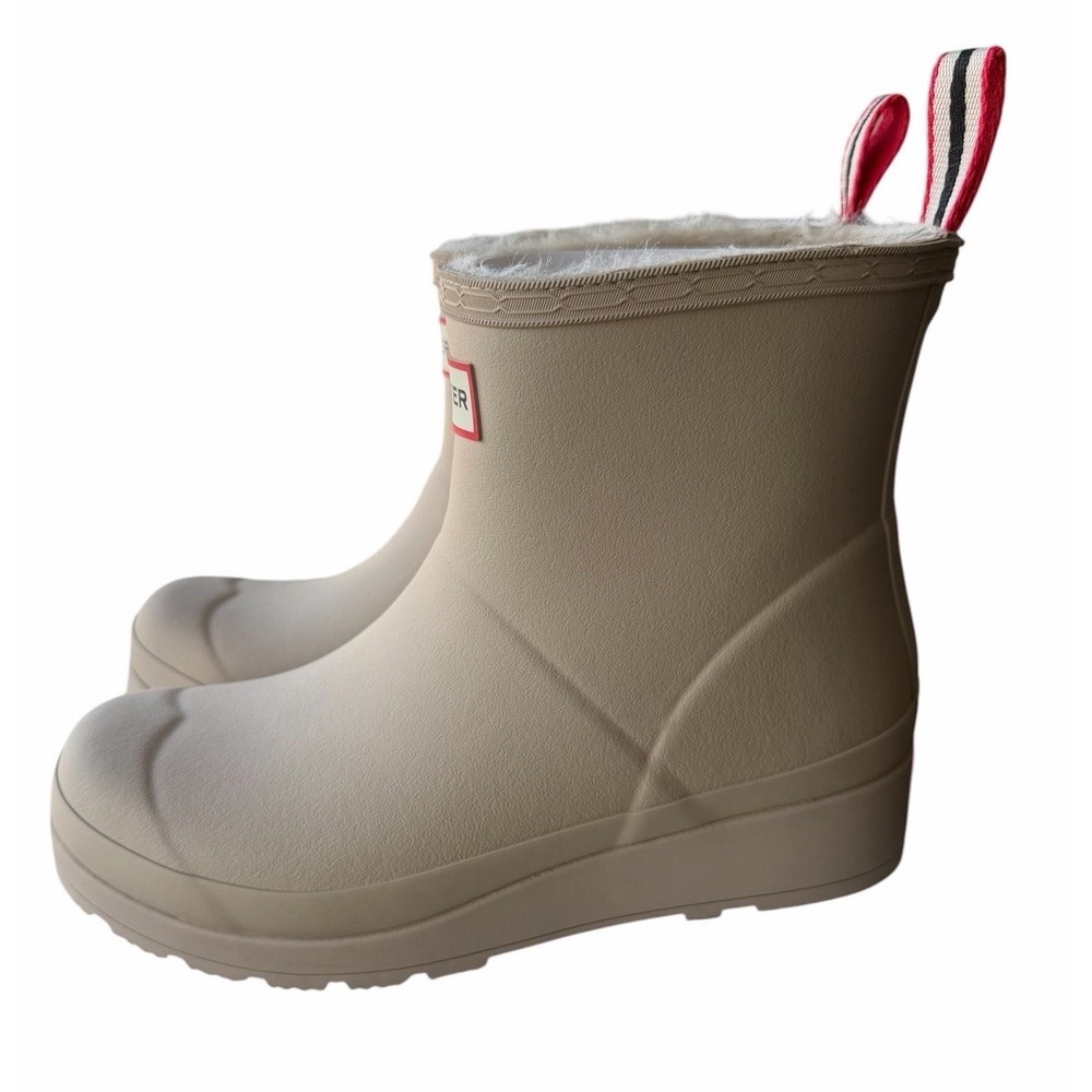 Hunter Play Short Insulated Rain Boots Light Gray Women's US 7 NIB Faux Fur
